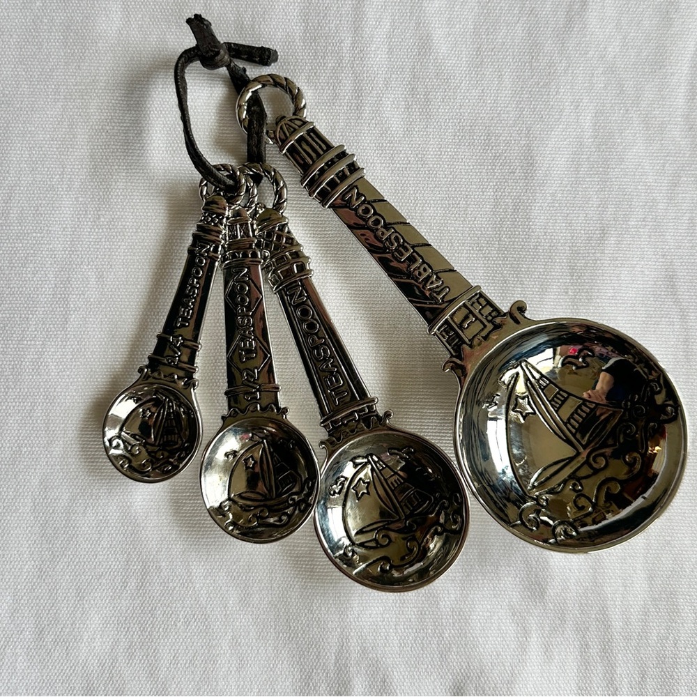 Ganz 4 Piece Ornate Zinc Measuring Spoon Set- Lighthouse Nautical Sailboat